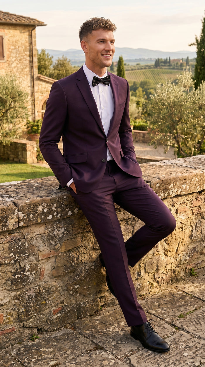 Men’s Plum Eggplant Dark Purple 2 Piece Suit, Formal Wedding Prom Dress Suit