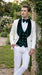 Men’s White and Dark Green Wedding Tuxedo with Double Breasted Vest, Wool Groom Prom Suit