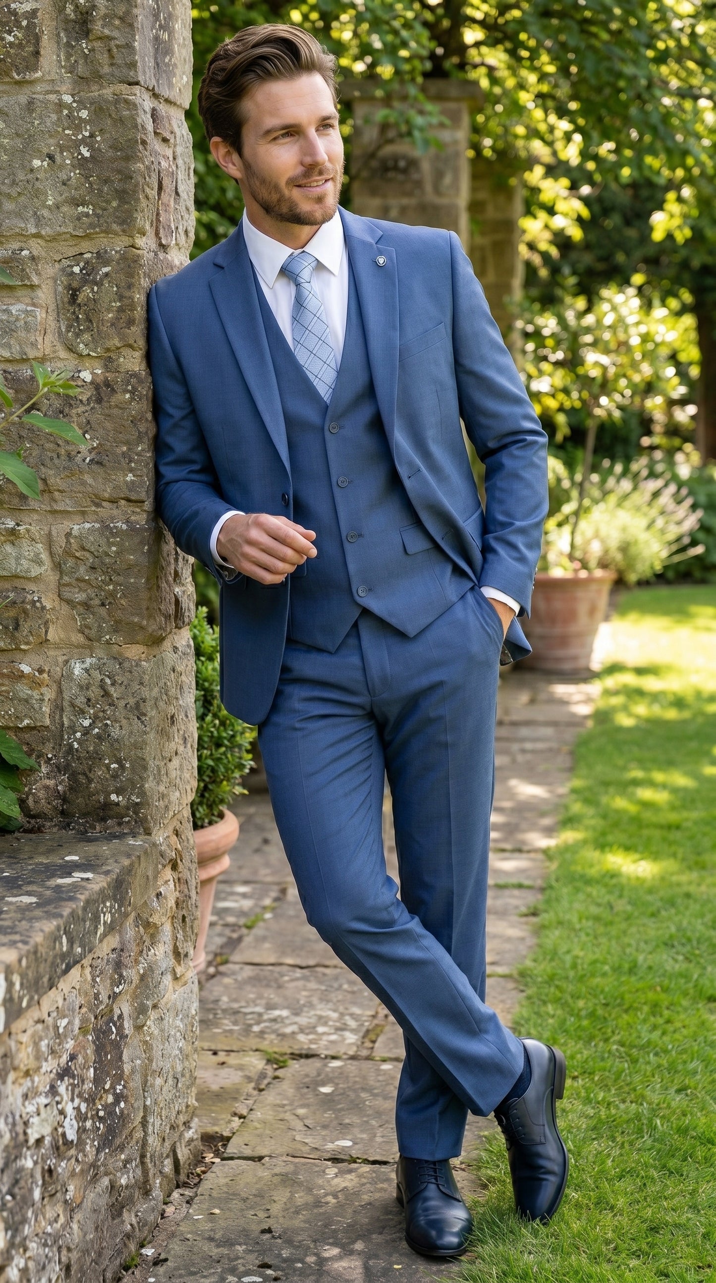 Men’s Stacy Adams Indigo Blue 3 Piece Suit with Vest, Modern Fit Formal Dress Suit