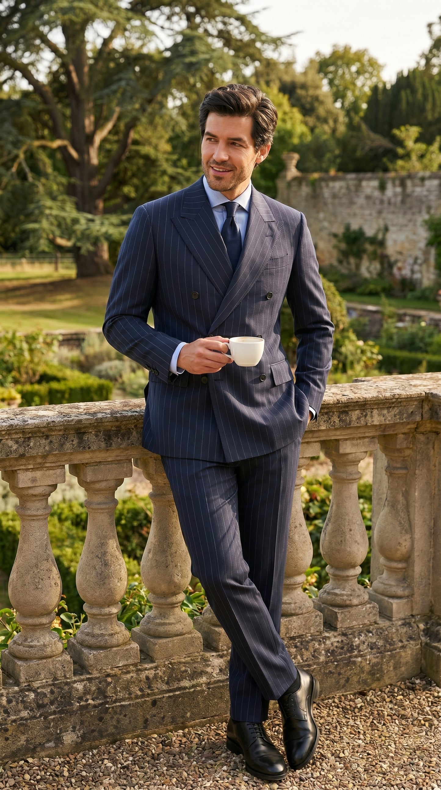 Men’s Kingsman Harrys Blue Pinstripe Double Breasted Suit, Formal Business Dress Suit