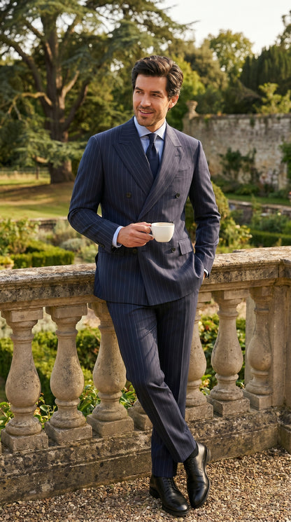 Men’s Kingsman Harrys Blue Pinstripe Double Breasted Suit, Formal Business Dress Suit