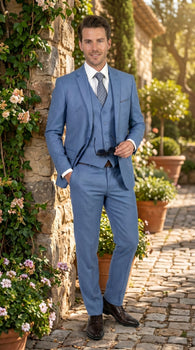 Men’s Ice Blue 3 Piece Suit with Vest, Formal Wedding Prom Dress Suit