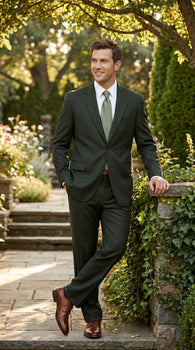 Men’s Dark Olive Green Suit, Classic Formal Dress Suit Clearance Sale