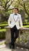 Men’s One Button Ivory Tuxedo Suit with Black Trim, Formal Wedding Prom Dinner Jacket