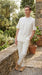 Men’s White Banded Collar 2 Piece Linen Walking Suit, Short Sleeve Shirt and Pants Set