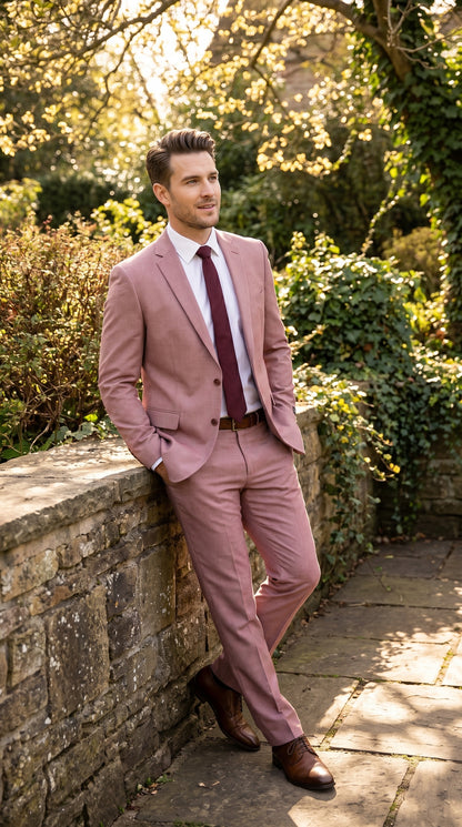 Men’s Mauve Salmon 2 Piece Suit, Formal Wedding Prom Dress Suit