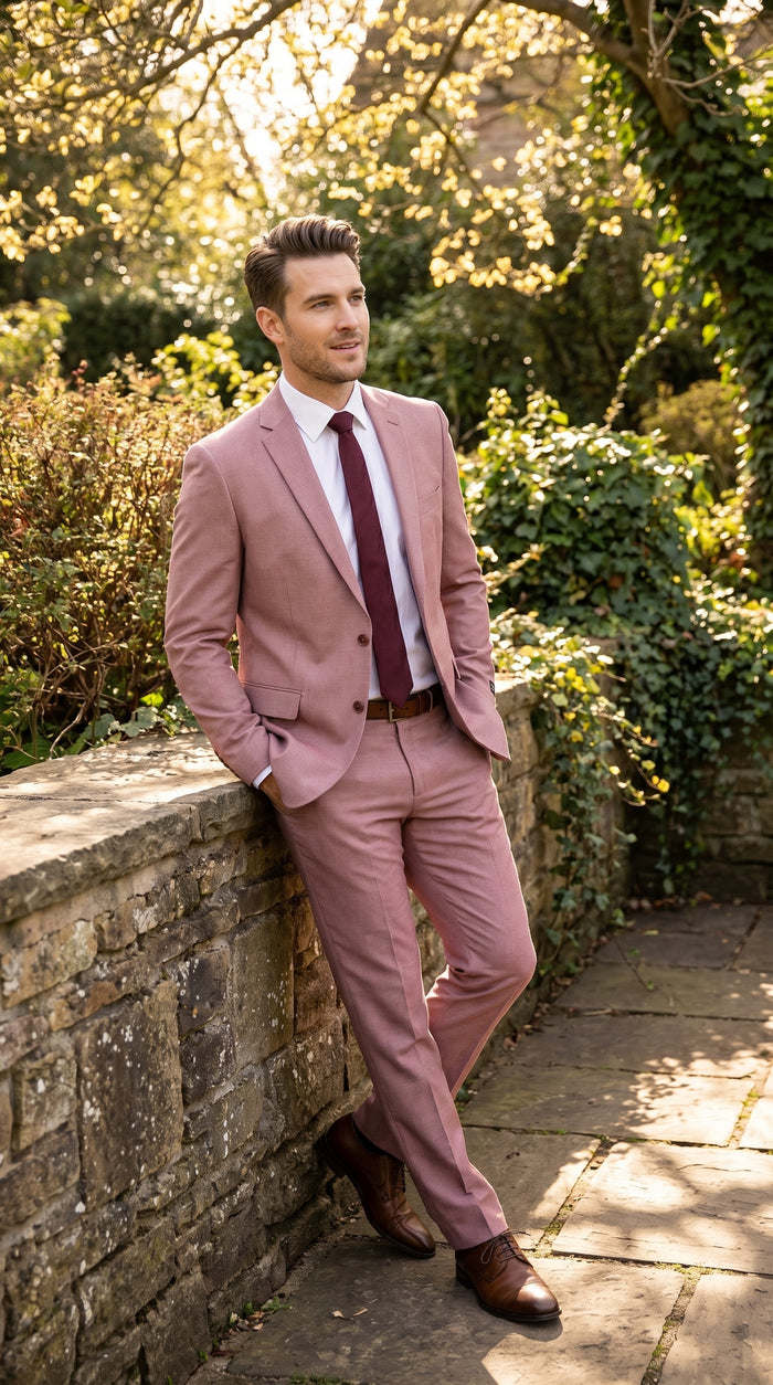 Men’s Mauve Salmon 2 Piece Suit, Formal Wedding Prom Dress Suit