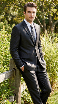 Men’s Vitali Black Sharkskin 2 Button Suit, Formal Wedding Business Dress Suit Set