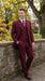 Men’s Burgundy Wine Maroon 3 Piece Vested Suit, Peak Lapel Formal Wedding Church Dress Suit Set