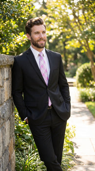 Men’s Black 2 Button Poplin Suit, Formal Wedding Business Church Dress Suit Set