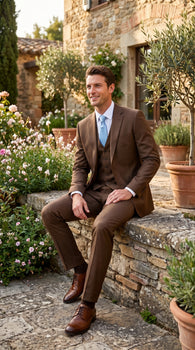 Elegant Men's Chocolate Dark Brown 3 ~ Three Piece  Business Suits Clearance Sale Available in 2 or 3 Buttons Style Regular