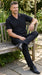 Men’s Black Big and Tall Walking Suit with Short Sleeve Shirt and Matching Pants, Casual Suit up to 6XL