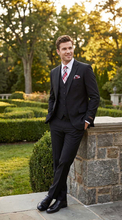 Alberto Nardoni Men’s Black 3 Piece Suit, Classic Fit Formal Wedding Business Dress Suit