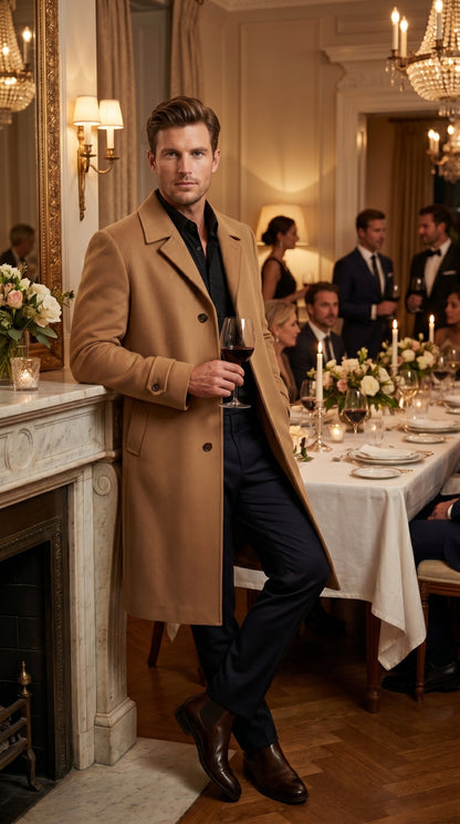 Men’s Toast Full Length 53 Inch Top Coat with Single Breasted Front, Microfiber Dress Overcoat