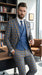 Men’s Blue and Gold Windowpane Plaid 3 Piece Wool Suit with Double Breasted Vest