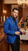 Men’s Royal Blue Indigo Paisley Prom Tuxedo Suit with Floral Jacket, Vest and Pants