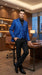 Men’s Royal Blue Indigo Paisley Prom Tuxedo Suit with Floral Jacket, Vest and Pants