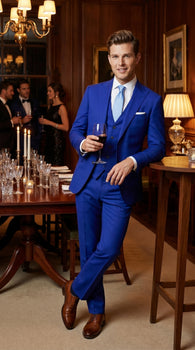 Men’s Electric Royal Blue Suit with Two Flap Front Pockets, Formal Wedding Prom Dress Suit