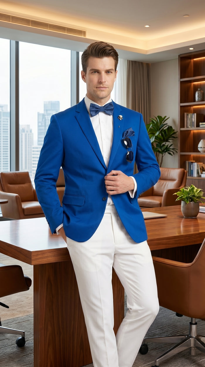 Men’s Royal Blue 2 Button Blazer with Notch Lapel, Wholesale Dress Casual Sport Coat