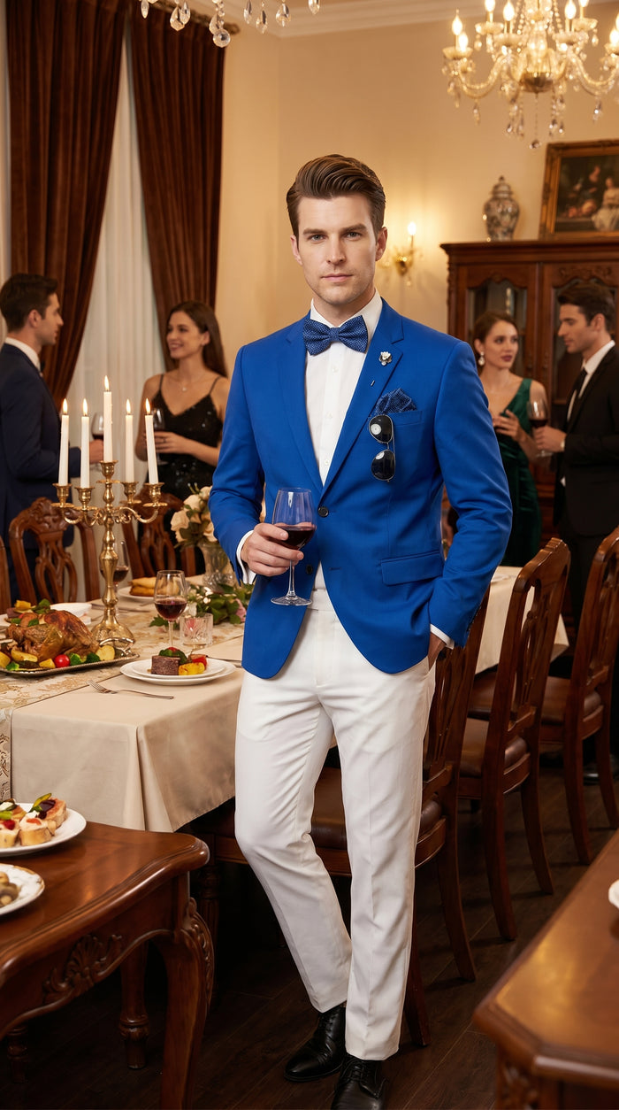 Men’s Royal Blue 2 Button Blazer with Notch Lapel, Wholesale Dress Casual Sport Coat