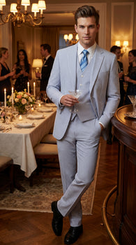 Men’s Light Blue Seersucker Suit with Jacket, Vest and Pants, High Quality Summer Dress Suit