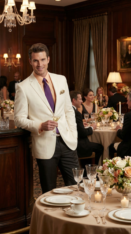 Men’s Ivory Cream Blazer with 2 Button Front, Off White Dress Casual Sport Coat