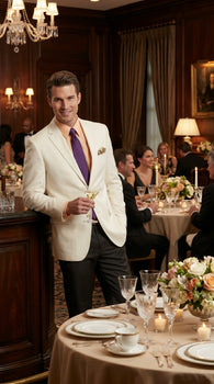 Men’s Ivory Cream Blazer with 2 Button Front, Off White Dress Casual Sport Coat
