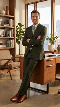 Men’s Dark Olive Green Suit, Classic Formal Dress Suit Clearance Sale