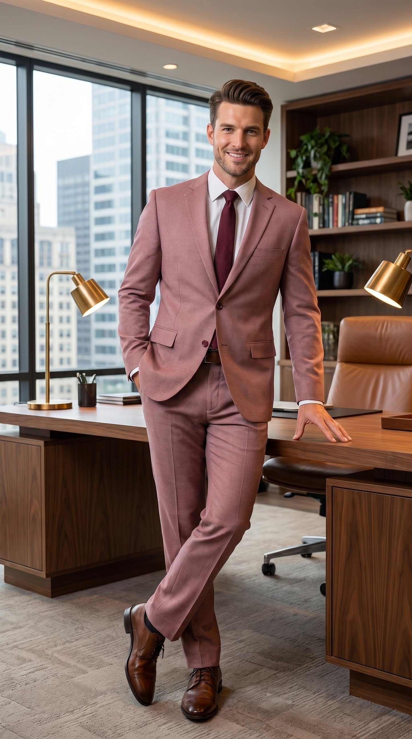 Men’s Mauve Salmon 2 Piece Suit, Formal Wedding Prom Dress Suit