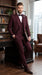 Men’s Burgundy Regular Fit Suit with Vest, Formal Wedding Prom Dress Suit