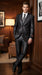 Men’s Vitali Black Sharkskin 2 Button Suit, Formal Wedding Business Dress Suit Set