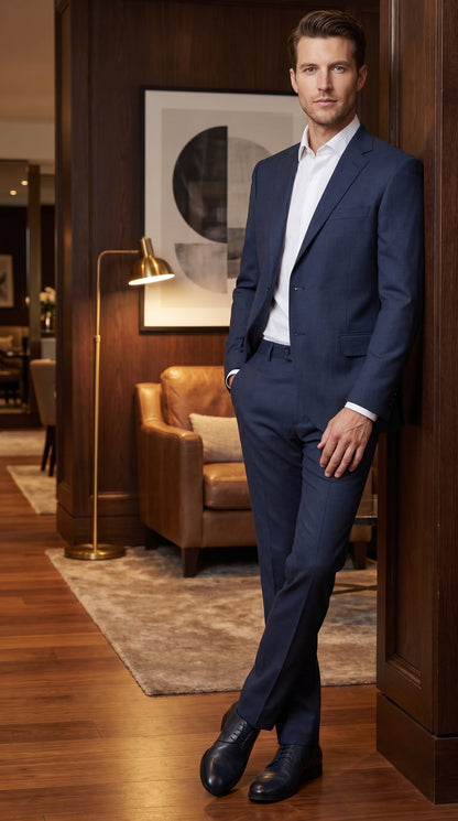 Tiglio Italian Suit - Real Wool Men’s Tiglio Novello Navy Blue Super 150’s Wool Suit, Italian Wool  Business Wedding Suit SetSuper 150's Novello Navy Blue ,Pure Wool Suit in Color Navy Blue Modern Fit