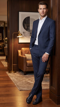 Tiglio Italian Suit - Real Wool Men’s Tiglio Novello Navy Blue Super 150’s Wool Suit, Italian Wool Modern Fit Business Wedding Suit SetSuper 150's Novello Navy Blue , Modern Fit, Pure Wool Suit in Color Navy Blue
