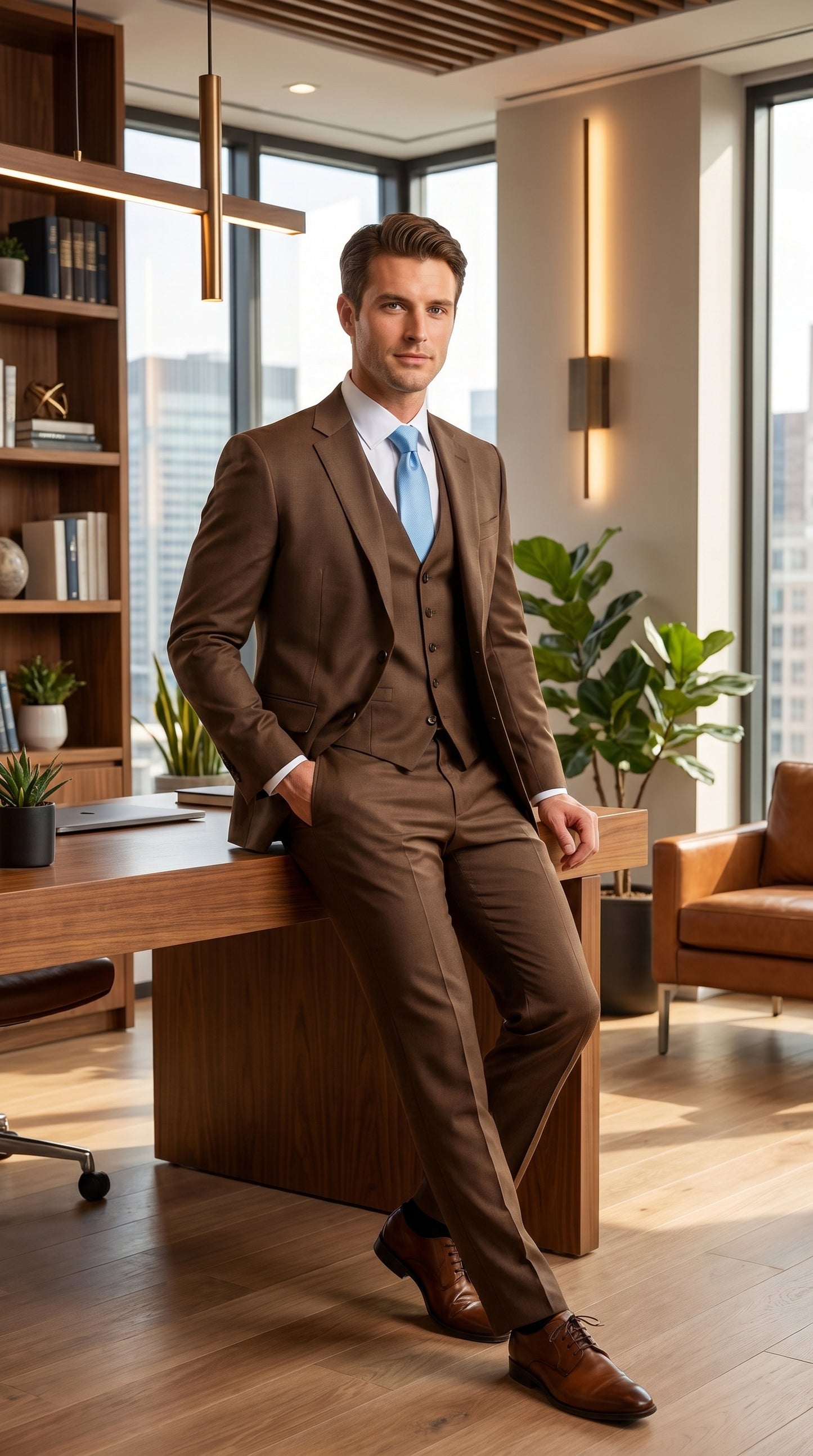 Elegant Men's Chocolate Dark Brown 3 ~ Three Piece  Business Suits Clearance Sale