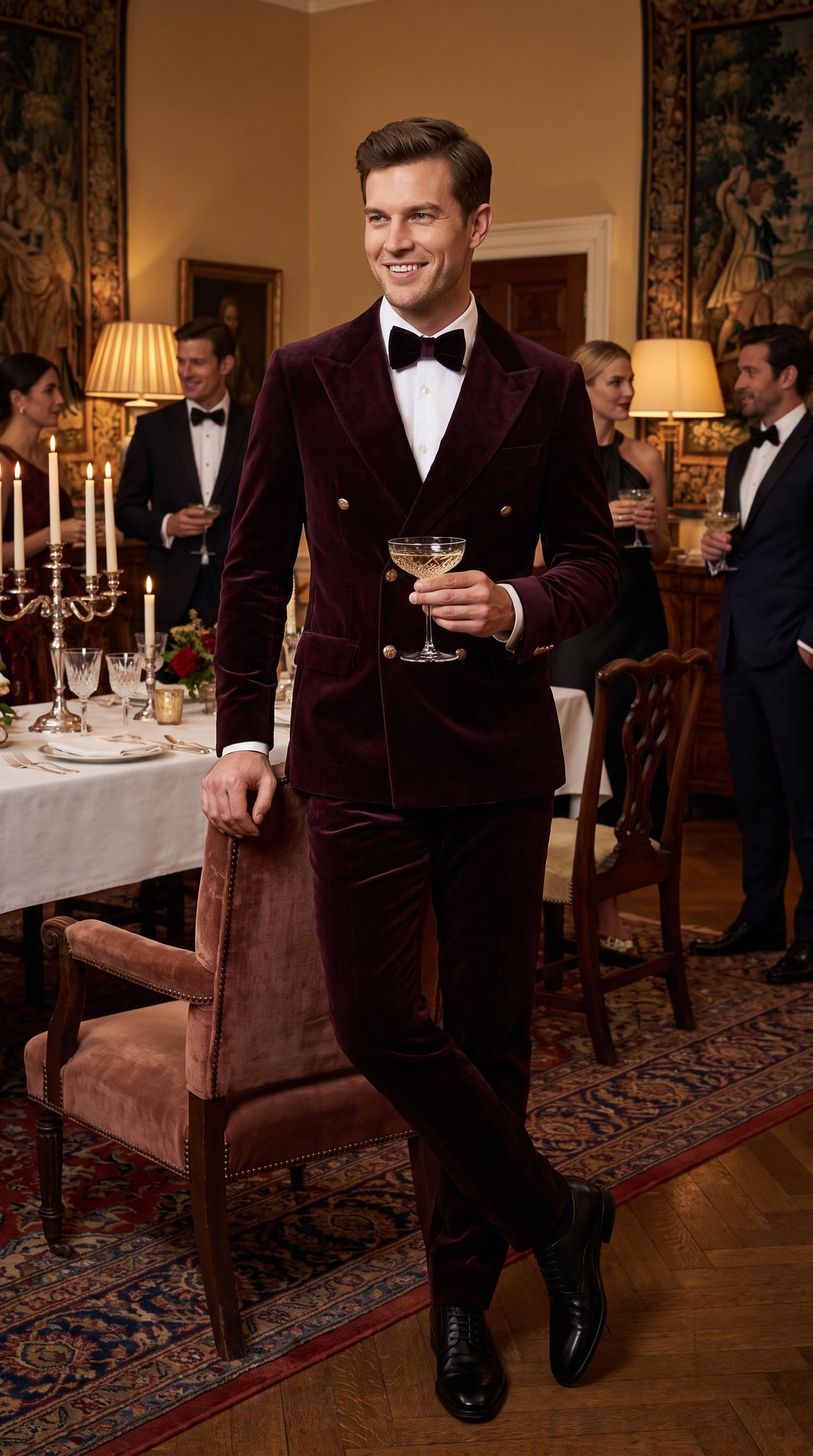 Men’s Rossi Man Zeus Dark Brown Velvet Double Breasted Tuxedo Suit, Formal Wedding Prom Dinner Suit Set