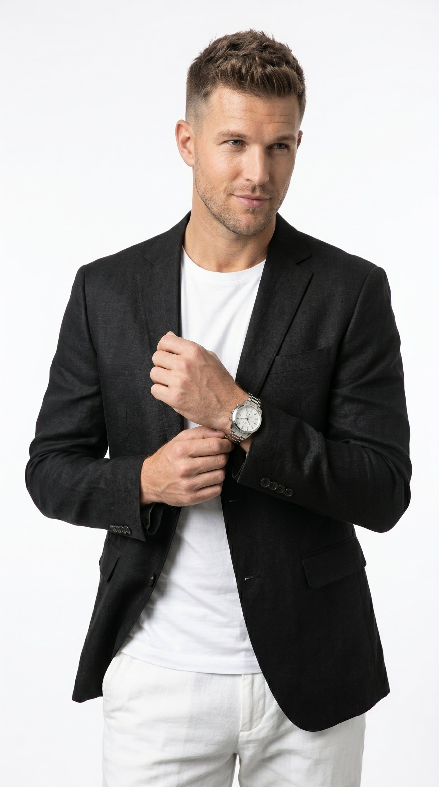 Men’s Black Lightweight Linen Blazer, Summer Business Casual Wedding Sport Coat Jacket
