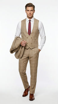 Men’s Renaissance Collection Camel 3 Piece Suit with Jacket, Vest and Pants, Formal Wedding Dress Suit