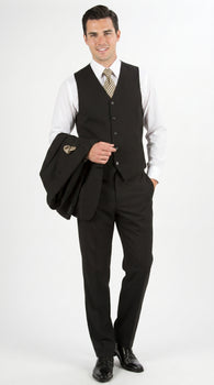 Men’s Black Three Button Poplin Suit with Classic Jacket and Pleated Pants, Formal Dress Suit