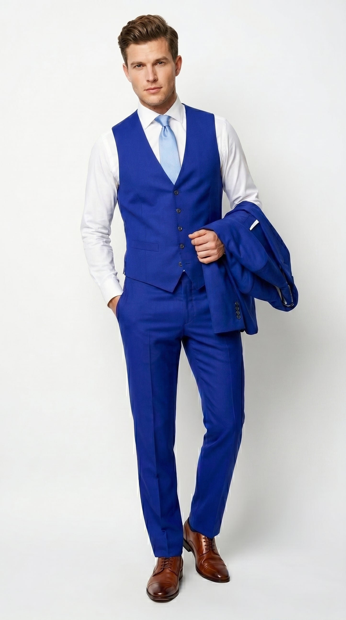 Men’s Electric Royal Blue Suit with Two Flap Front Pockets, Formal Wedding Prom Dress Suit