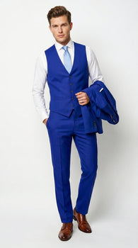 Men’s Electric Royal Blue Suit with Two Flap Front Pockets, Formal Wedding Prom Dress Suit