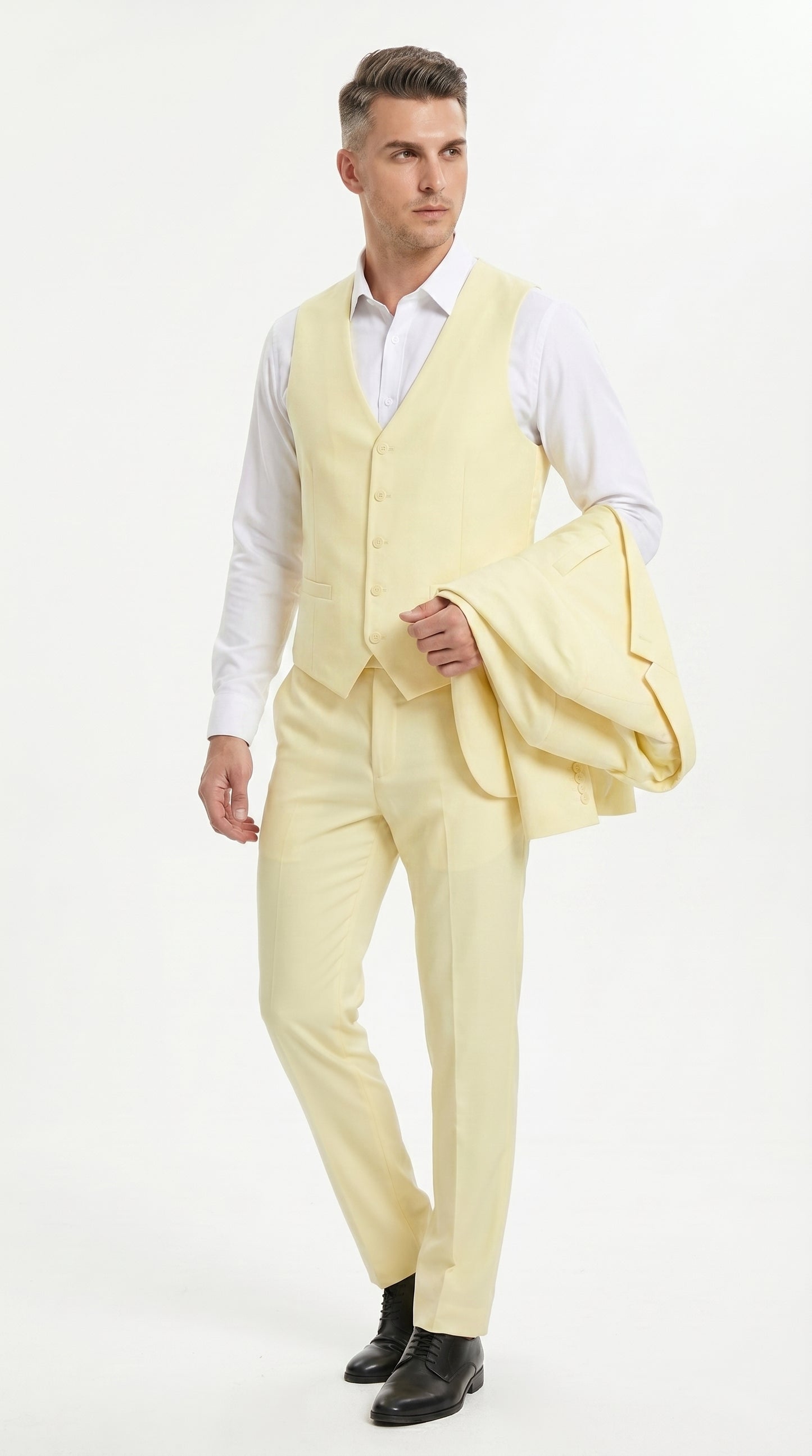 Men’s Yellow Seersucker Suit with Jacket, Vest and Pants, Summer Wedding Prom Dress Suit Modern Fit