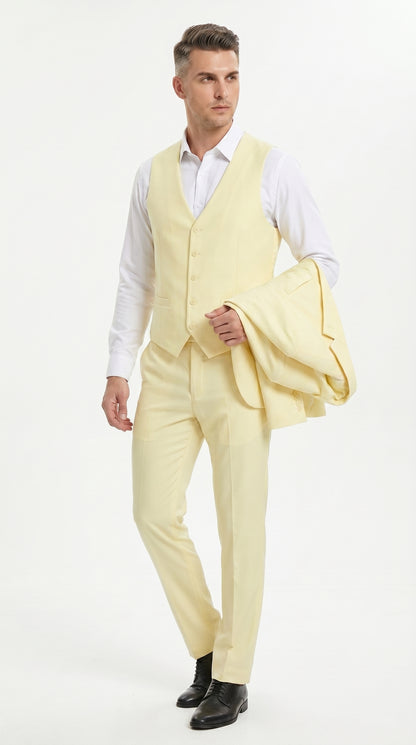 Men’s Yellow Seersucker Suit with Jacket, Vest and Pants, Summer Wedding Prom Dress Suit Modern Fit