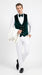 Men’s White and Dark Green Wedding Tuxedo with Double Breasted Vest, Wool Groom Prom Suit