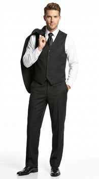 Men’s Black Shadow Stripe 3 Piece Suit, Tone on Tone Pinstripe Italian Design Formal Suit