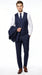 Men’s Indigo Sapphire Blue Plaid 3 Piece Suit with Double Breasted Vest, Slim Fit Windowpane Suit