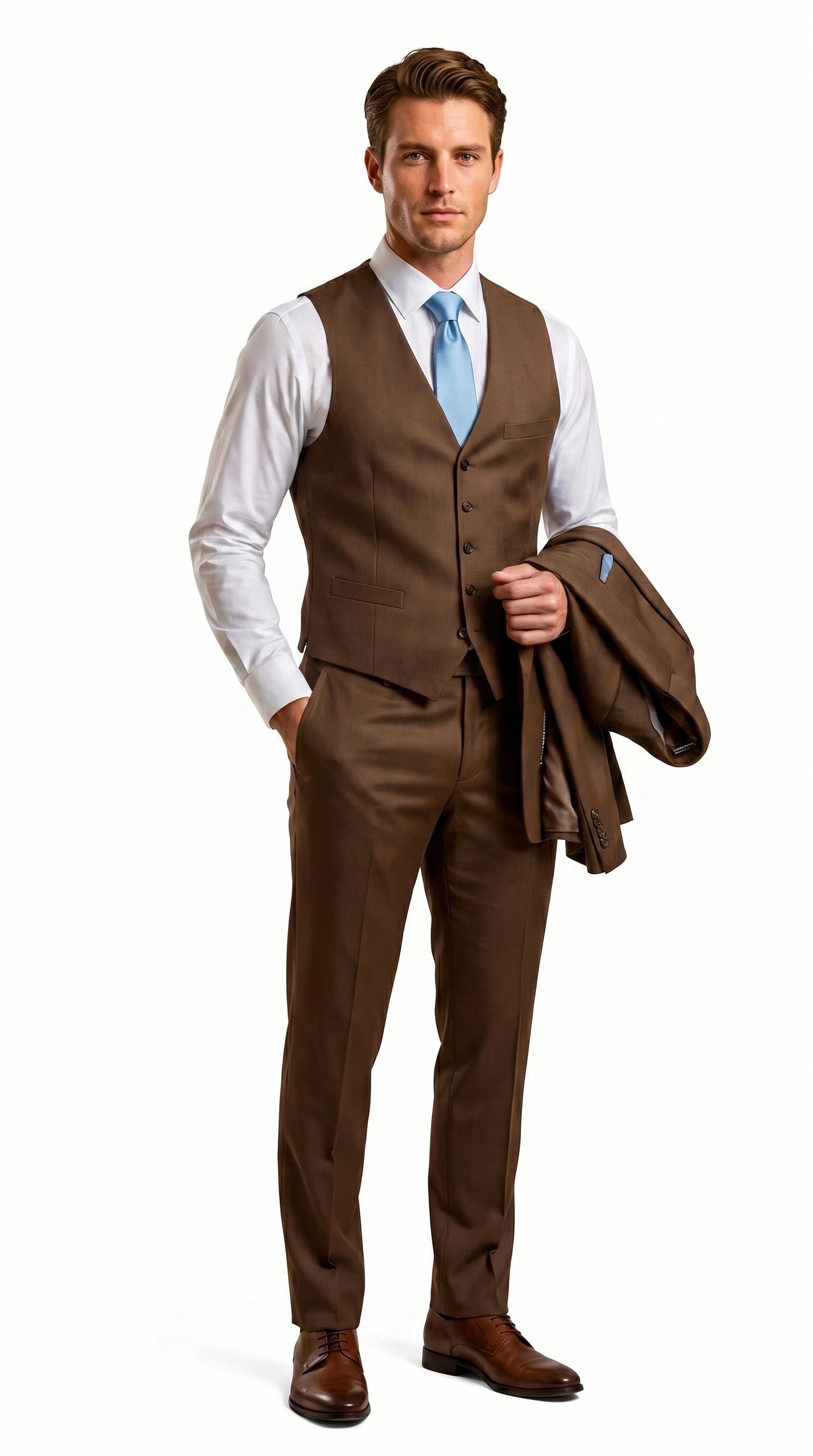 Elegant Men's Chocolate Dark Brown 3 ~ Three Piece  Business Suits Clearance Sale
