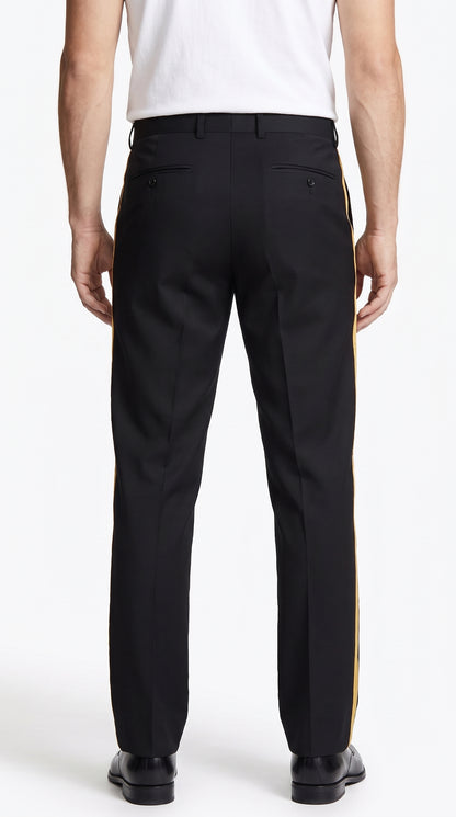 Men’s Black Tuxedo Pants with Gold Side Stripe – Flat Front Formal Dress Pants