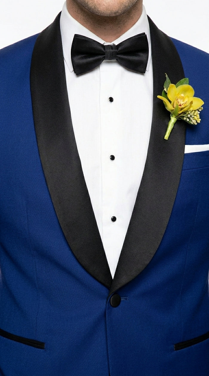 Men’s Royal Blue Tuxedo Dress Suit with Black Shawl Lapel, Formal Wedding Prom Suit