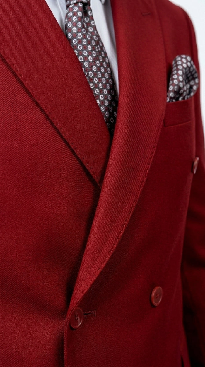 Men’s Modern Double Breasted Peak Lapel Suit – Red by EJ Samuel