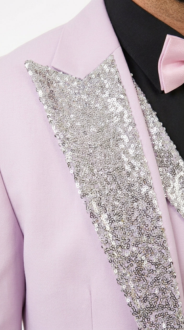 Gray and Pink Prom Tuxedo - Perfect Wedding Suit Vested rhinestone sequin Lapelled